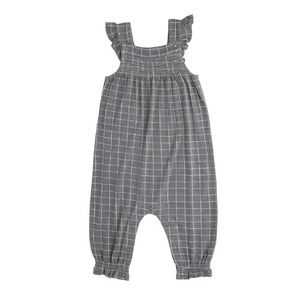 Angel Dear 12/18M Smocked Front Coveralls - Gray Grid
